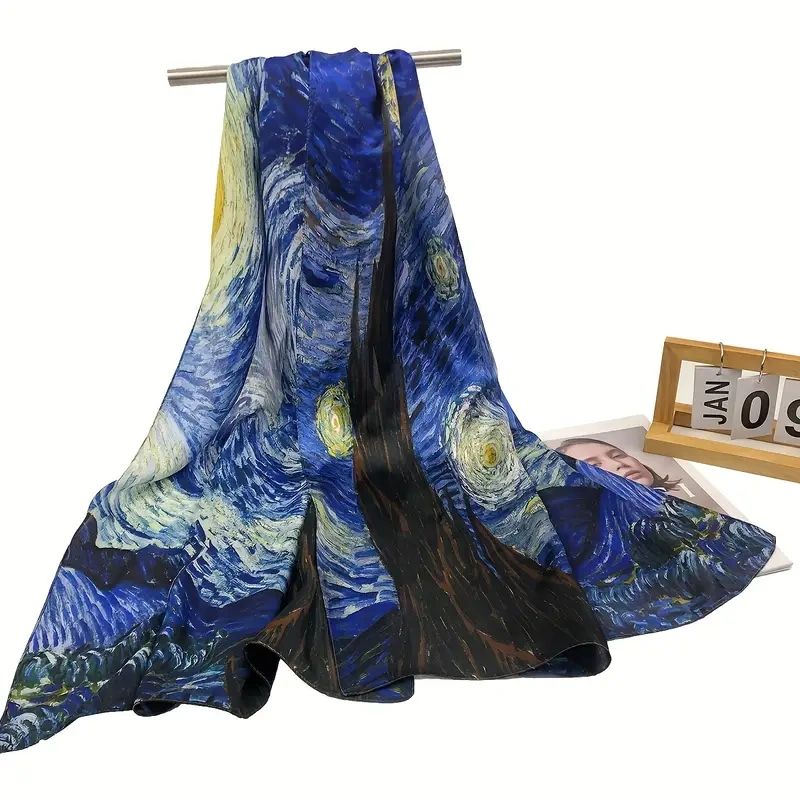 Starry Night silk scarf with fringe.