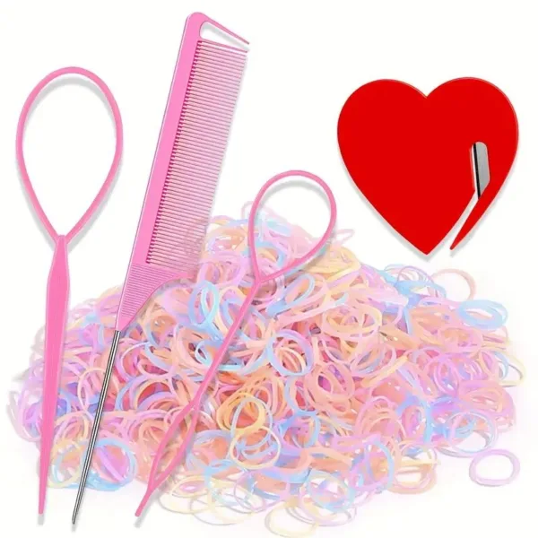 Hair ties, comb, and bun maker tools.