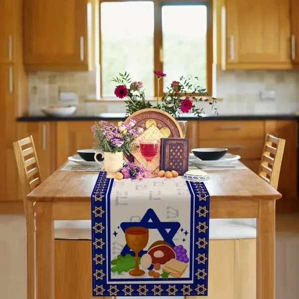 Passover Seder table runner with Star of David.