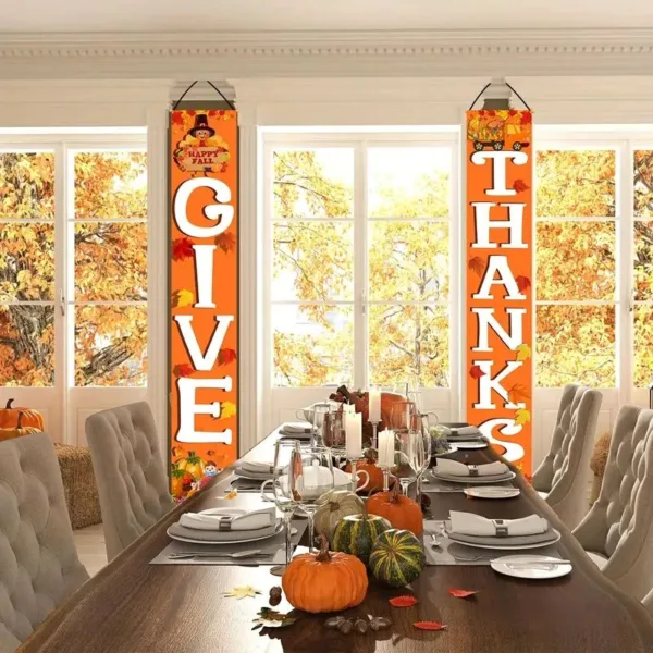 Give Thanks fall banners on dining table.