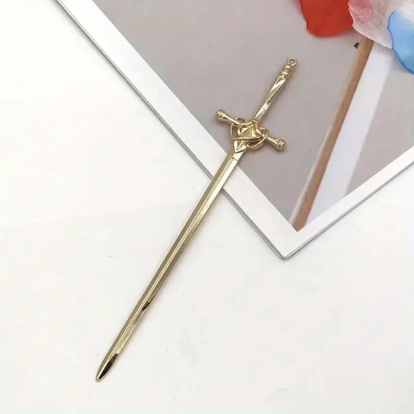 Gold sword with intricate details.