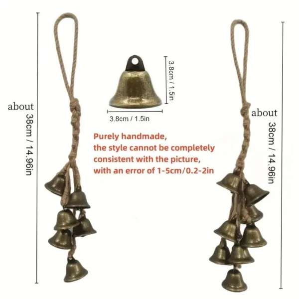 Two golden bell hanging ornaments.