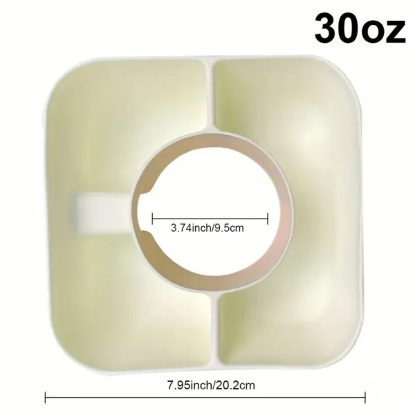 White 30oz square food container with dividers.