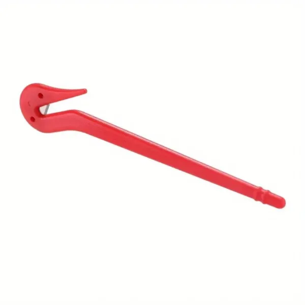 Red plastic package opener tool.