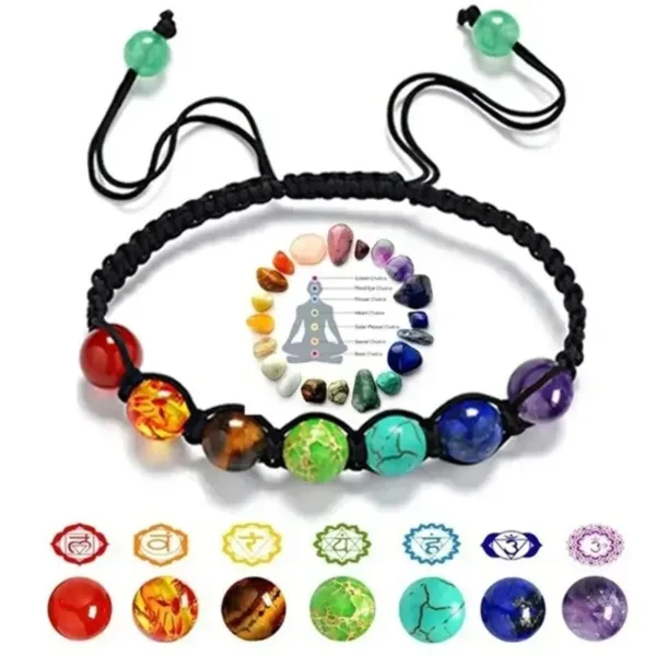 Seven chakra gemstone bracelet with string.