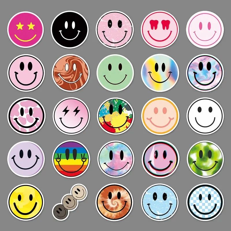 Colorful smiley face sticker sheet.