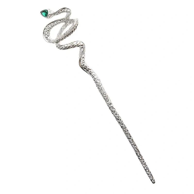 Silver snake with green gem hair stick.