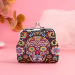 Floral skull patterned coin purse.