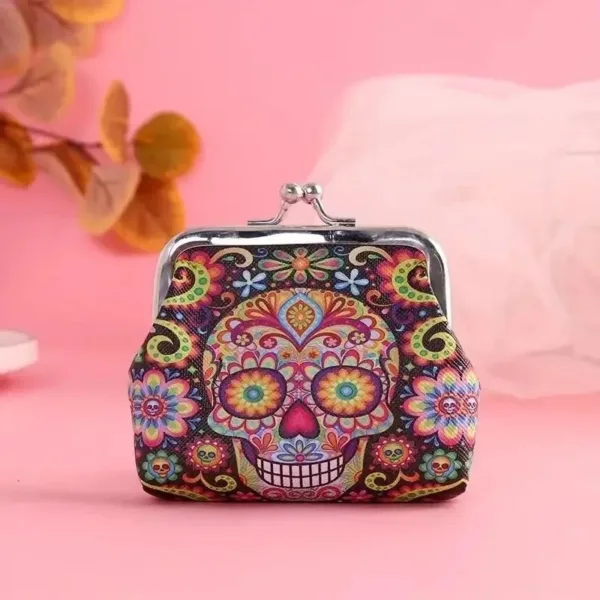 Floral skull patterned coin purse.