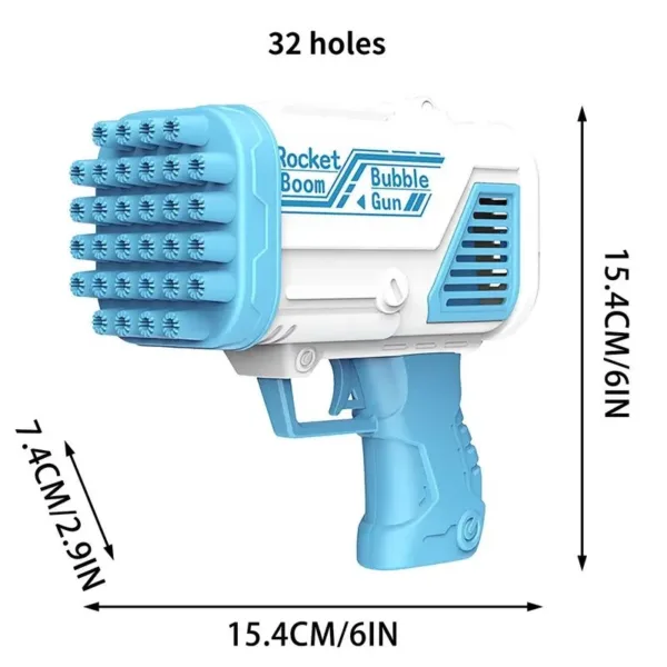 Blue and white bubble gun with 32 holes.