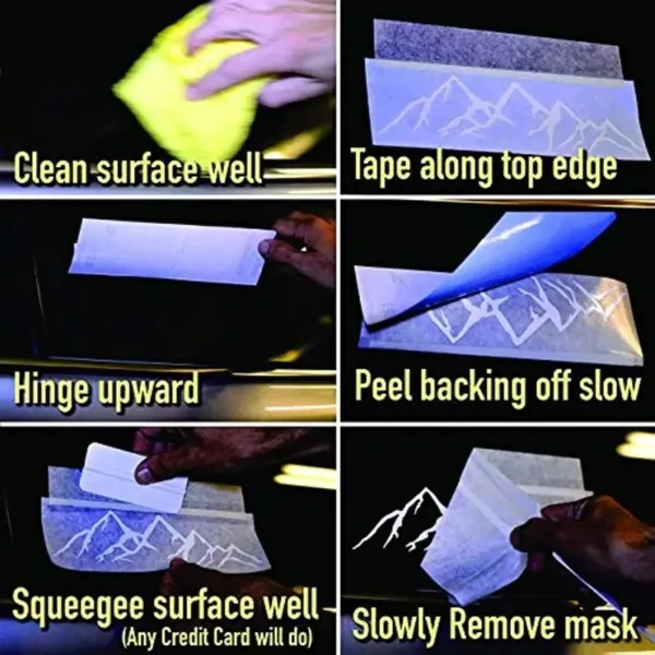 Sticker application steps for car window.