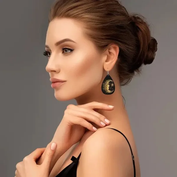 Woman with moon and stars earrings.