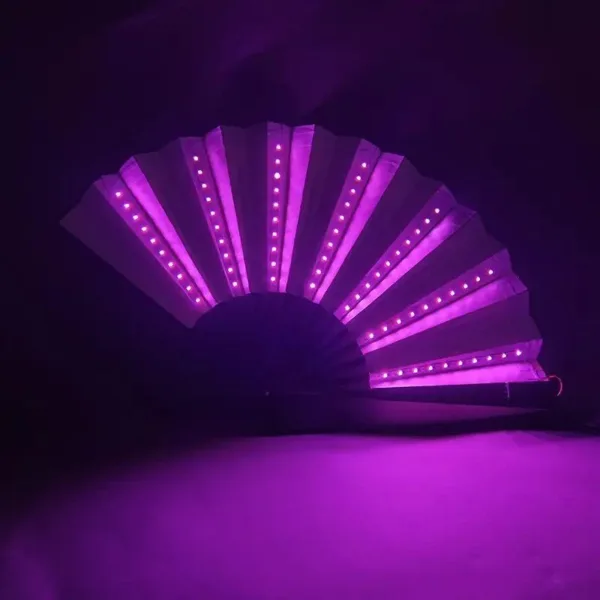 Purple LED fan with light strips.