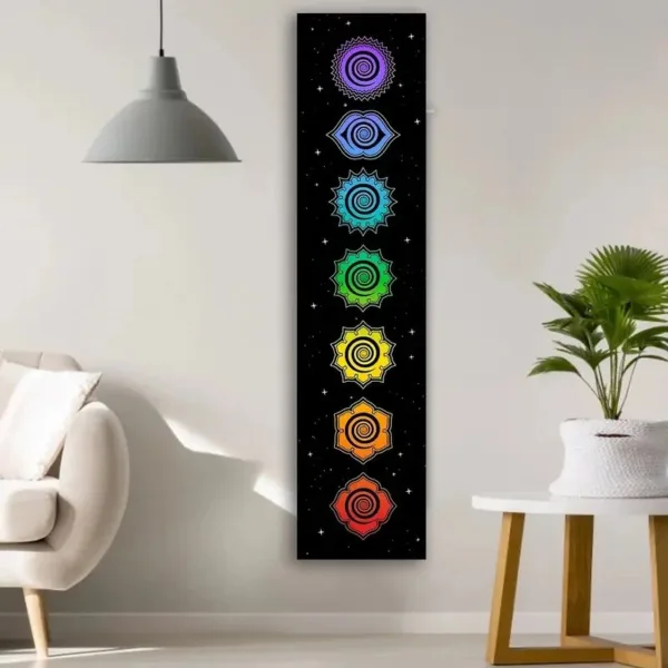 Chakra symbols on a black background.