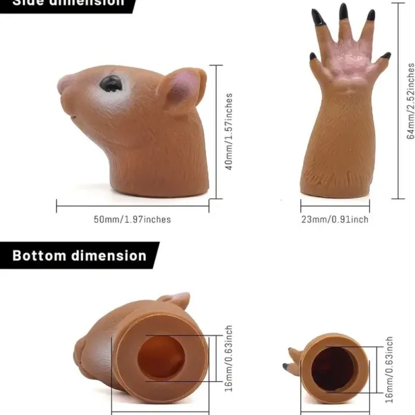 Brown finger puppet of a squirrel.