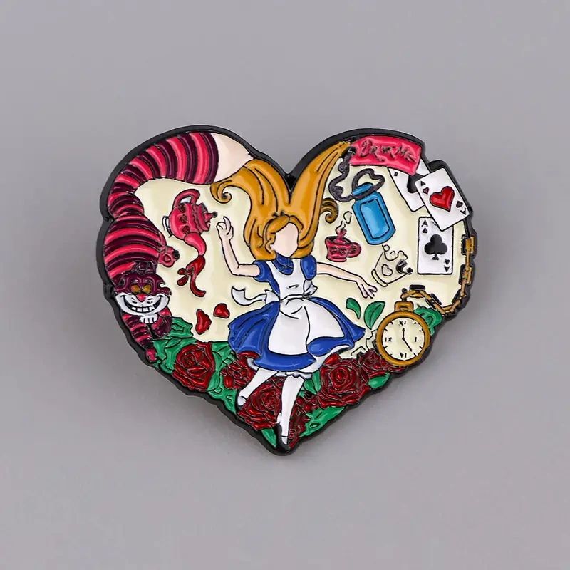 Alice in Wonderland heart-shaped pin.