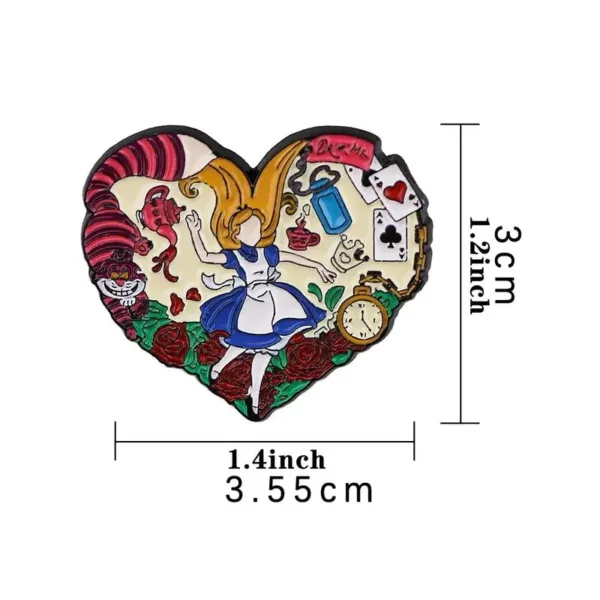 Alice in Wonderland heart-shaped pin.