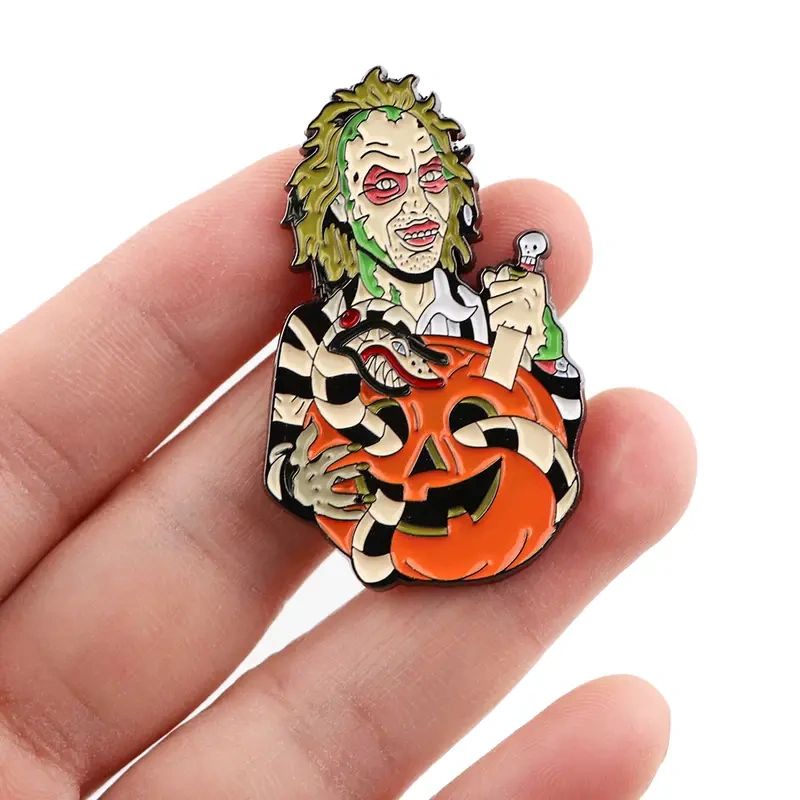 Beetlejuice Halloween enamel pin.