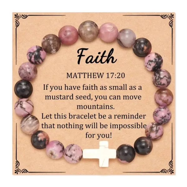 Faith bracelet with cross and beads.