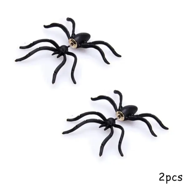 Two black spider stud earrings.