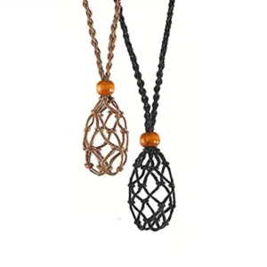 Two knotted necklaces with wooden beads.