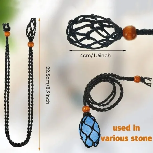 Black cord necklace with net for stone.