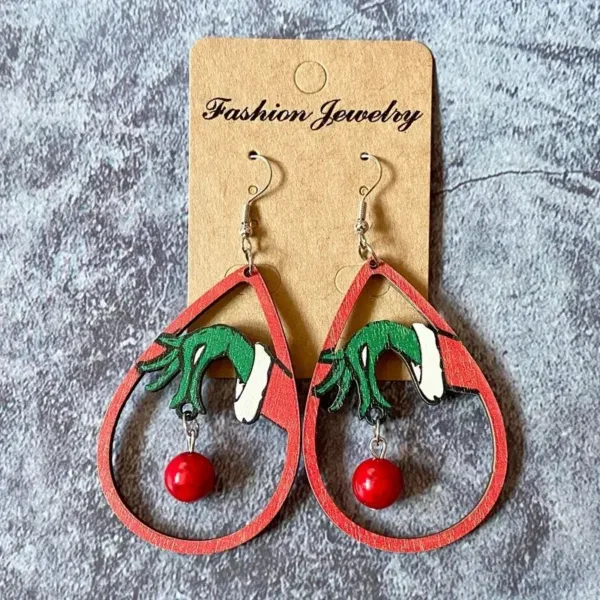 Grinch themed wooden Christmas earrings.