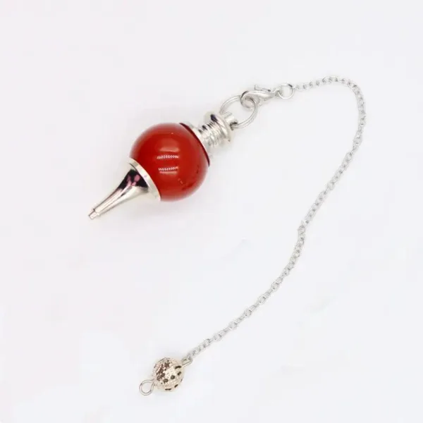 Red agate pendulum with silver chain.