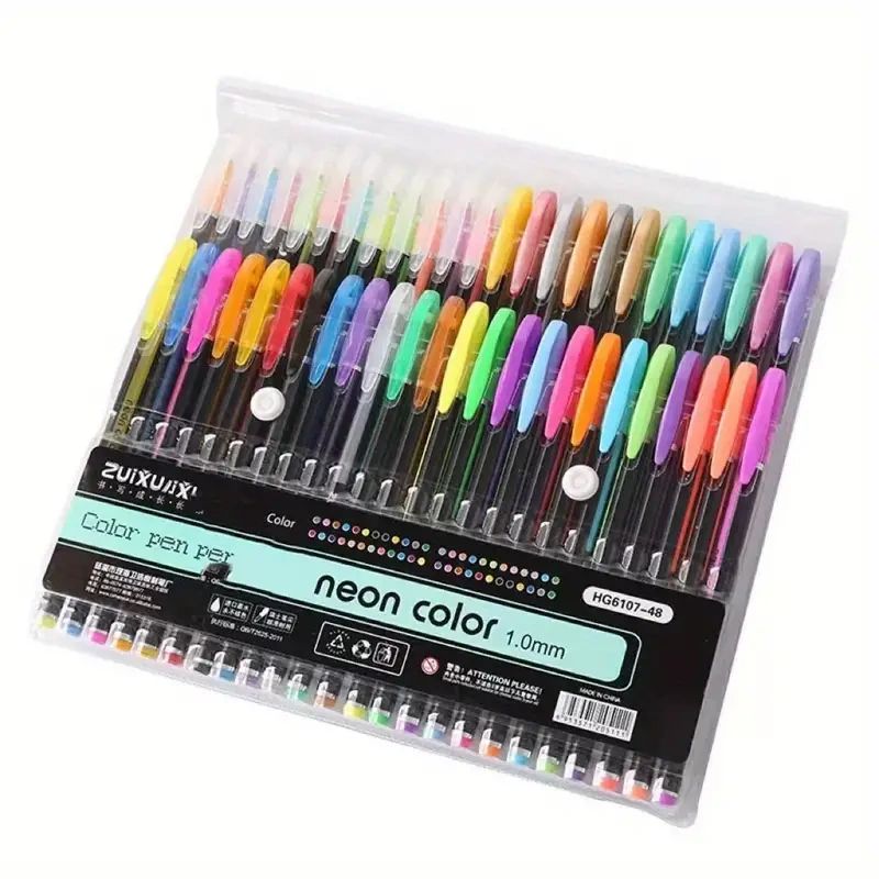 Set of 48 neon colored gel pens.