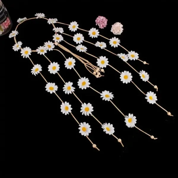 Daisy flower headband with string of flowers.