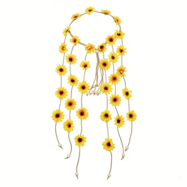 Yellow sunflower flower crown with beads.