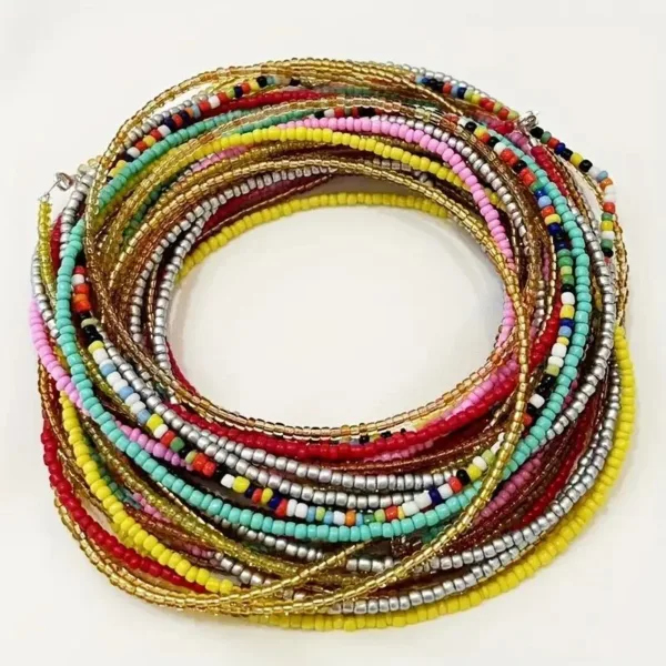 Multicolored beaded waist beads necklace.