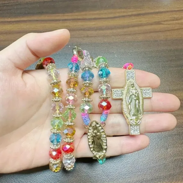 Colorful crystal rosary with Virgin Mary pendant.