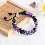 Black and purple gemstone beaded bracelet.