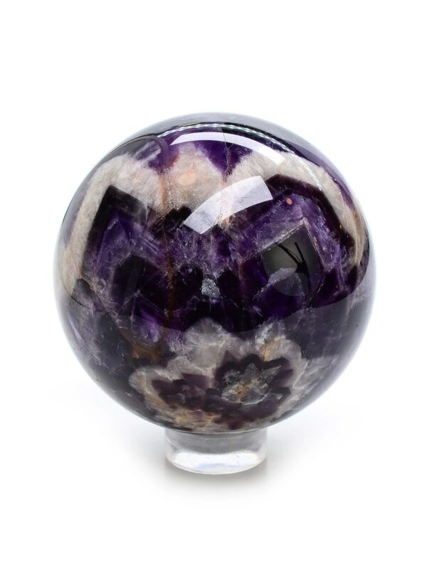 Purple and white amethyst crystal sphere.