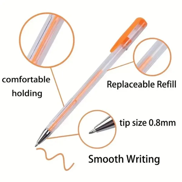 Orange gel pen with replaceable refill.