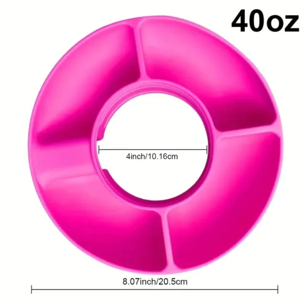 Pink silicone 40oz dog bowl with four sections.