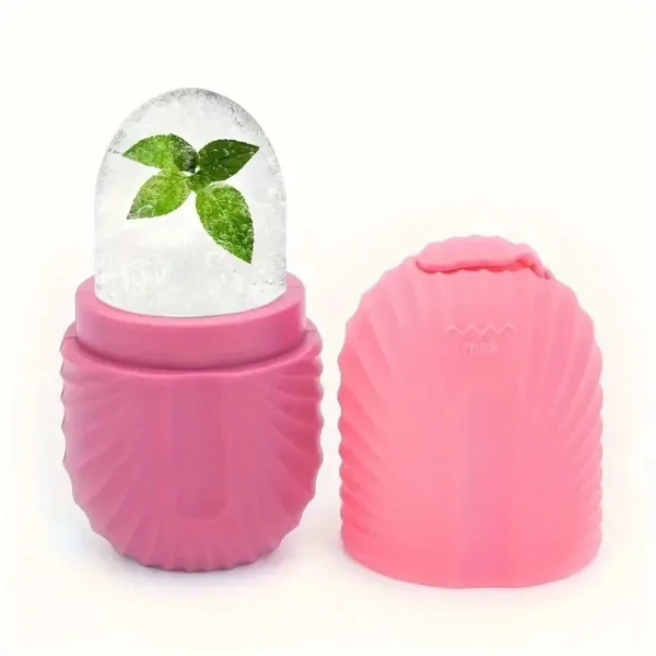 Pink ice cube mold with leaf design.