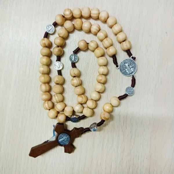 Wooden rosary beads with a crucifix.