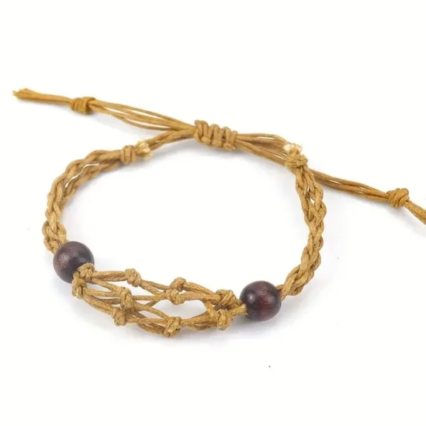 Brown hemp bracelet with wooden beads.