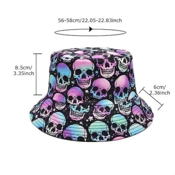 Rainbow skull print bucket hat.