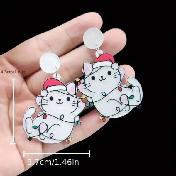 Pair of Christmas cat dangle earrings.