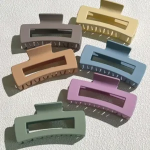 Set of six colorful hair clips.