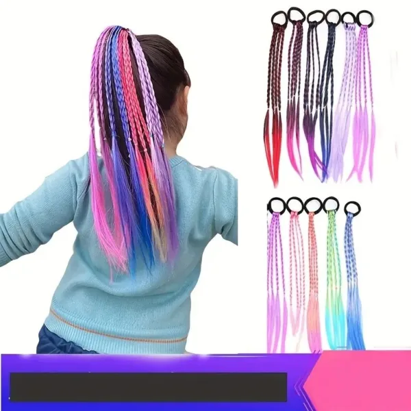 Girl with colorful braided hair extensions.