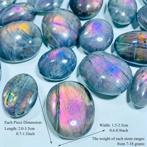 Collection of iridescent labradorite stones.