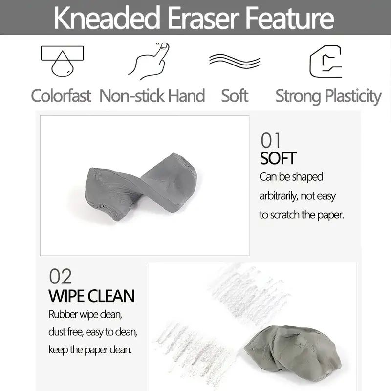 Gray kneaded eraser for cleaning pencil marks.