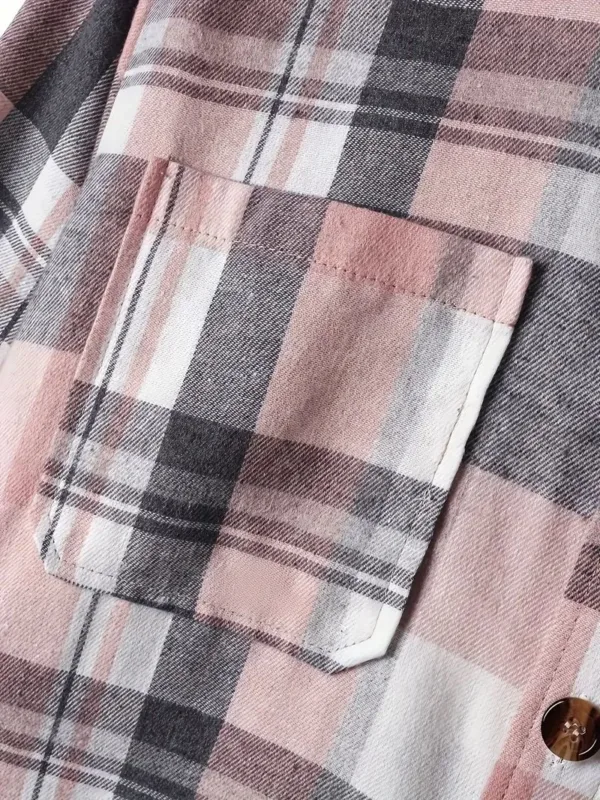 Pink and black plaid shirt pocket.