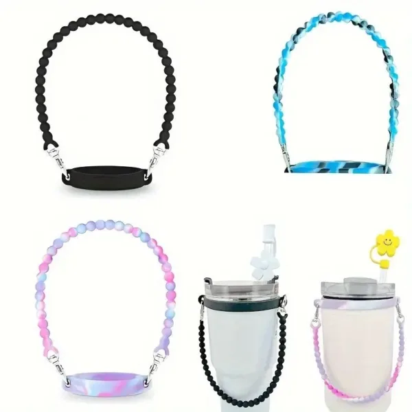 Colorful beaded cup holders with straps.