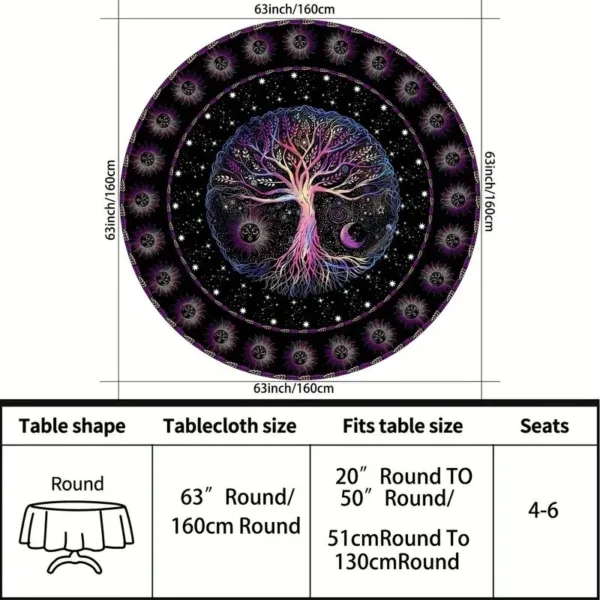 Round tablecloth with tree of life design.