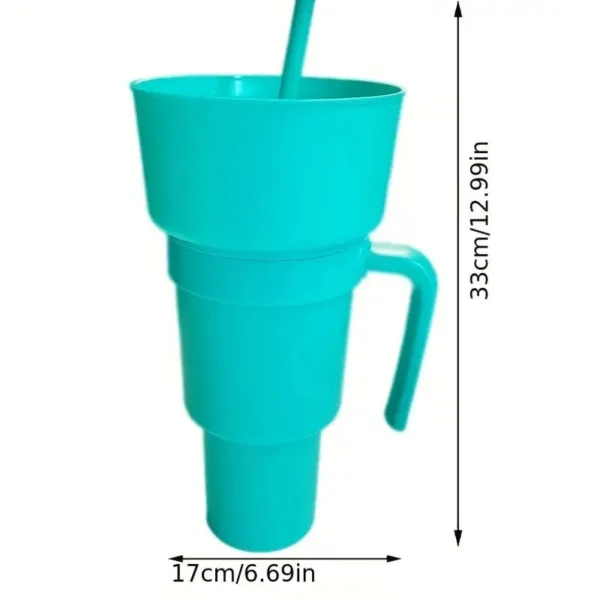 Teal plastic collapsible cup with handle.